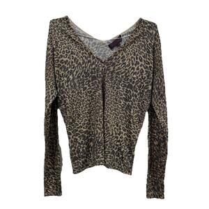 Women’s Hale Bob‎ Long Sleeve Cheetah Print Small S Brown Vneck